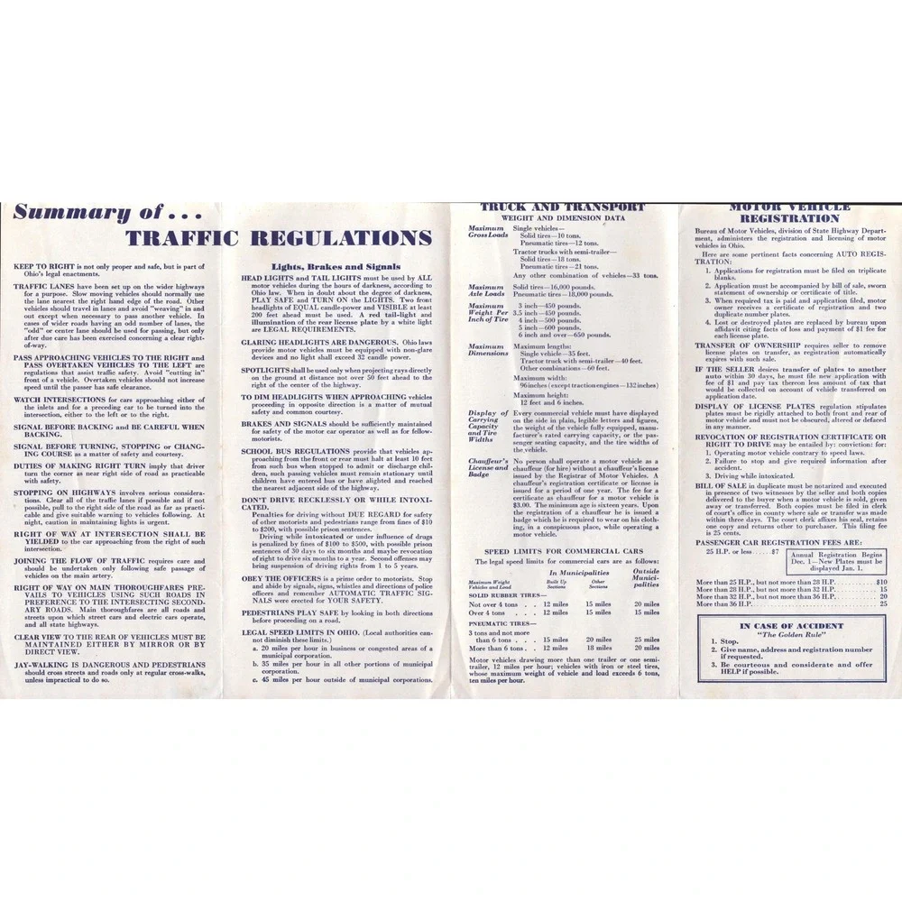 Vintage 1930s Ohio Road Rules Digest Important Motor Vehicle Laws Pamphlet